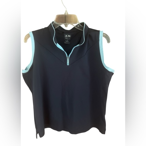 adidas Tops - Adidas ClimaCool Navy Blue w Baby Blue Accents Sleeveless Golf Shirt Sz L